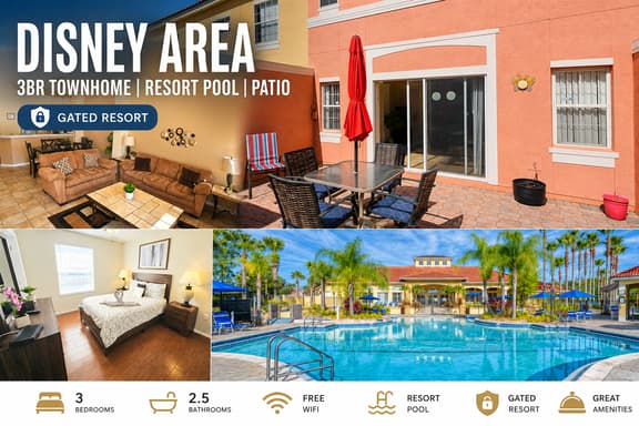 Disney Area 3BR Townhome Resort Pool, Patio